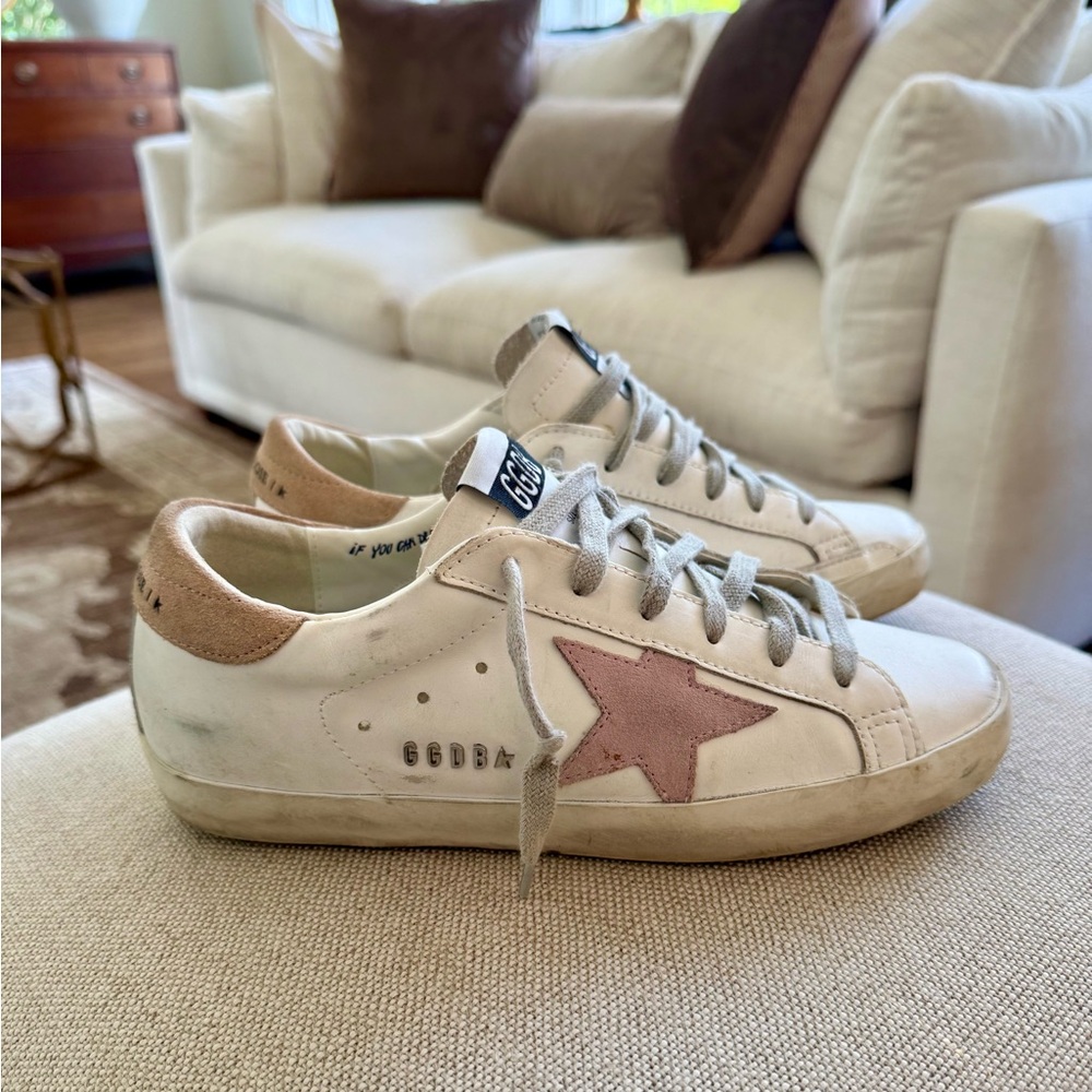 Golden Goose White and Pink Star Sneakers (WORN ONCE) practically brand new!